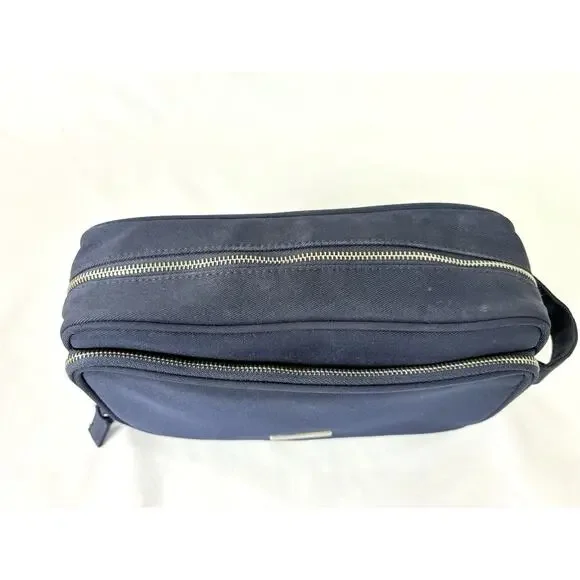 Authentic Prada Amber Homme Toiletry Travel Bag For Men Navy Blue Double Zipper